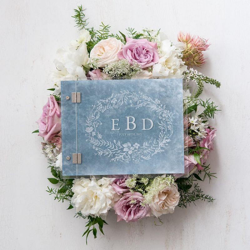 inspiration thème mariage dusty blue bleu poudré pronupsims livre d'or décoration