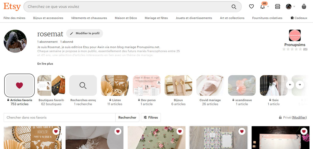 mes listes de favoris etsy