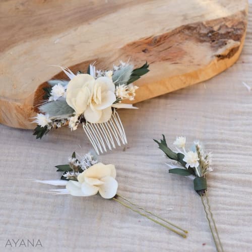 mariage vert sauge barrette