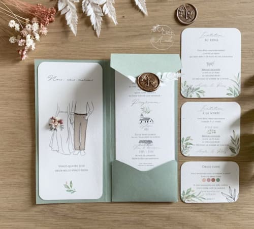 mariage vert sauge papeterie faire part