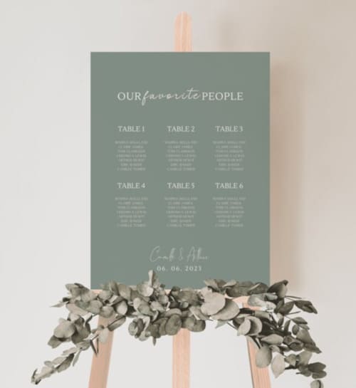 mariage vert sauge panneau menu